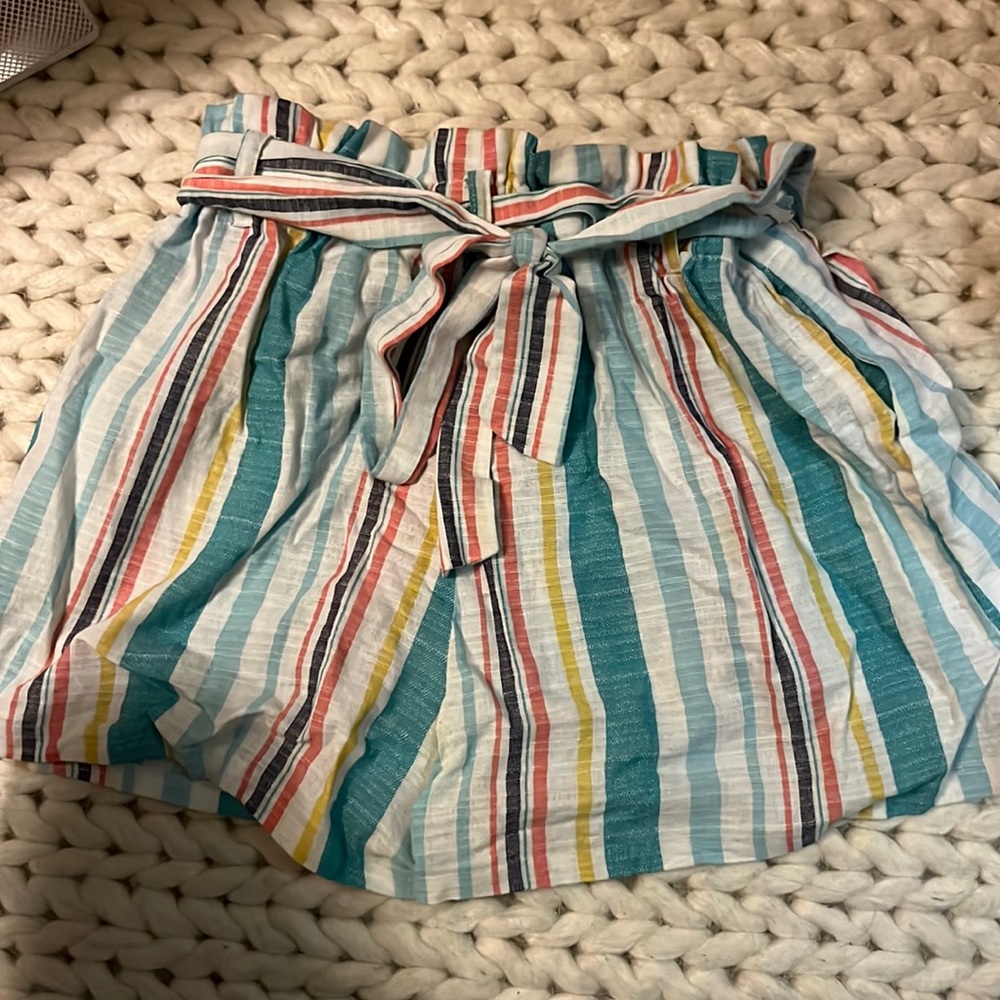 Aqua stripped tie mini shorts